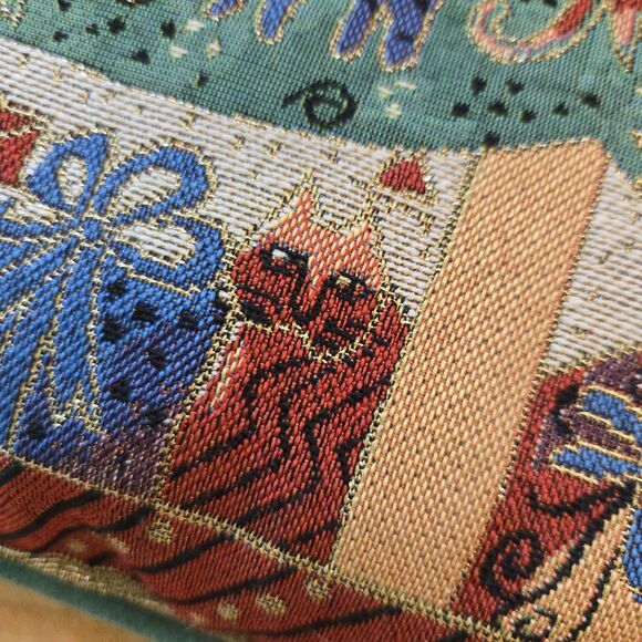 Laurel Burch Cats Tapestry Throw Pillow Christmas Tree Cats Animals 17" Green Bk - Picture 6 of 11